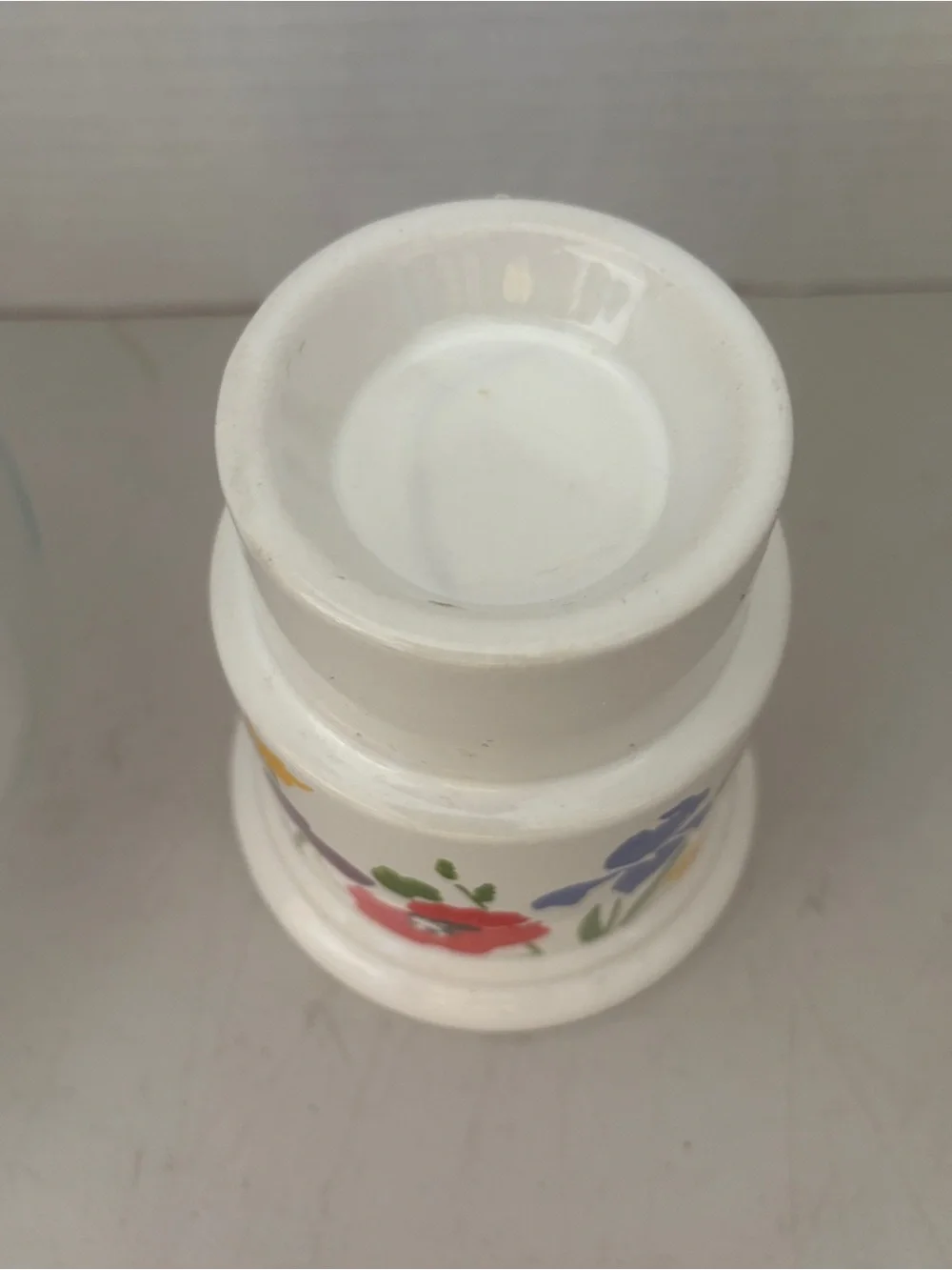 Hand-Painted Floral Ceramic Lantern with Clear Glass Shade - White